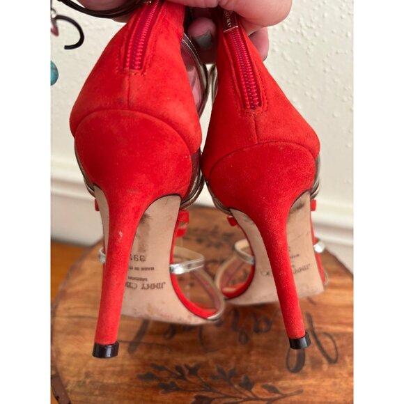 JIMMY CHOO Lang lance Patent Leather Red Strappy Sandal Heels 39.5-9 - Picture 8 of 13